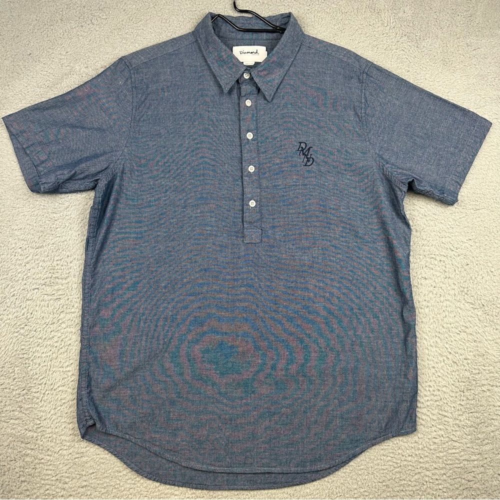 Diamond Supply Co Shirt Mens Medium Blue 1/2 Button DMD Logo Cotton Casual Skate
